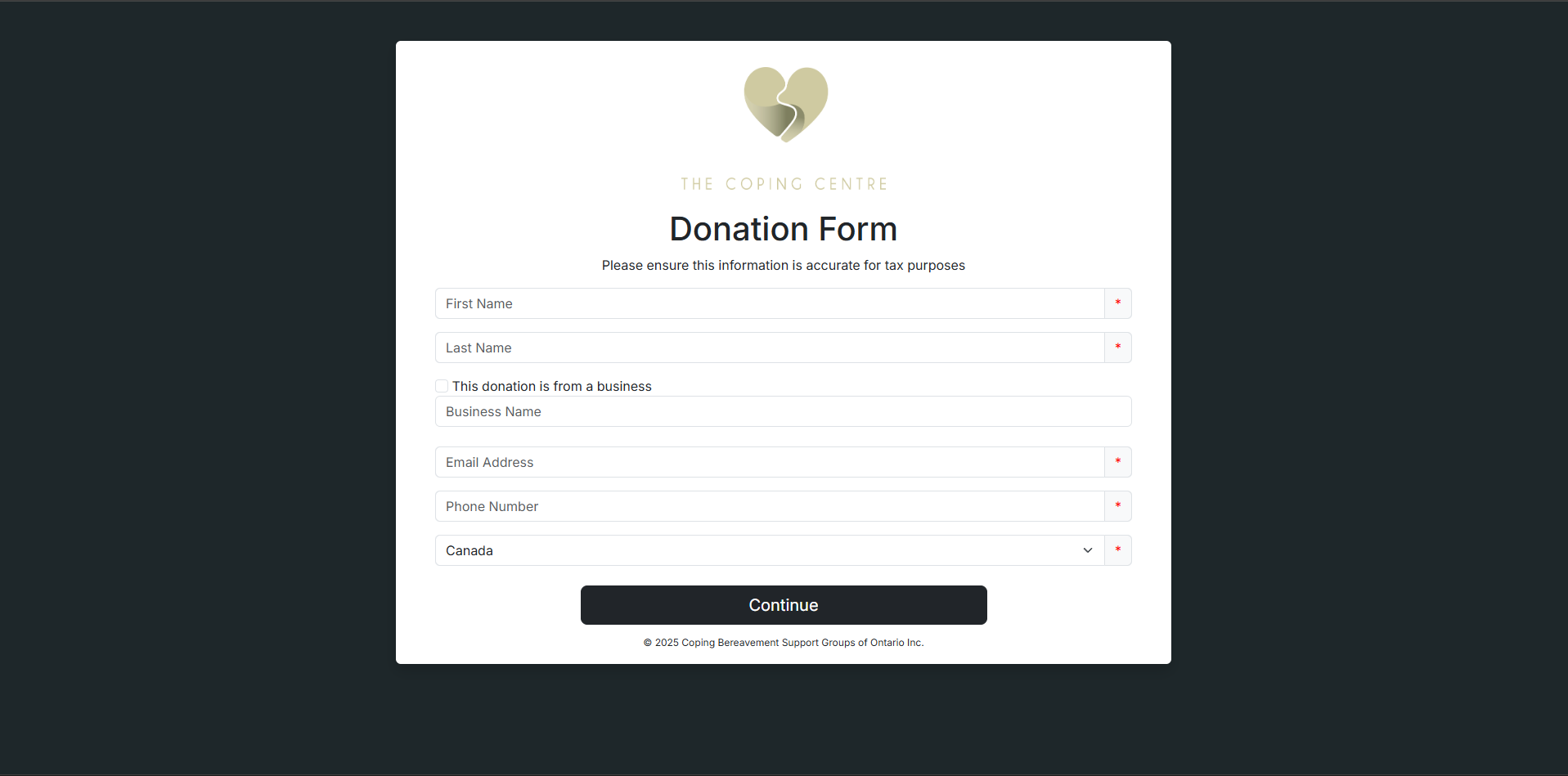 Screenshot of Donation Site